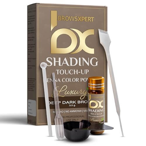 BROWSXPERT Professional Shading Touch-Up Kit — Henna Color Powder with Mixing Dish, Stir & Brush | 3.5g | Natural Look (Deep Dark Brown, Medium Brown, Light Brown)