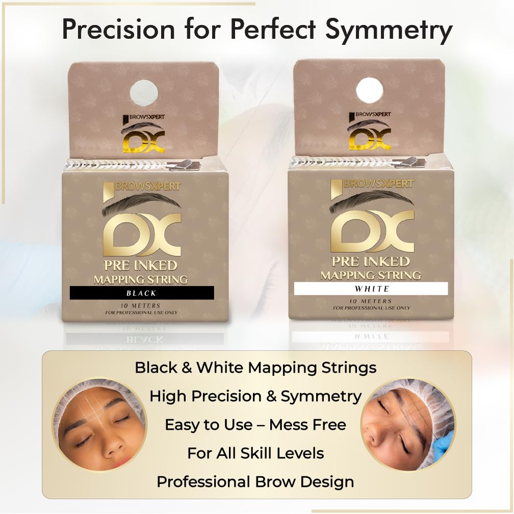 BROWSXPERT Master Brow Mapping Kit – 1 Caliper, 2 Pre-Inked Threads (Black & White), 2 Pencils (Black & White), 1 Marker, 2 Sharpeners, 10 Stencils, 10 Sticky Rulers & 1 Tweezers for Professionals