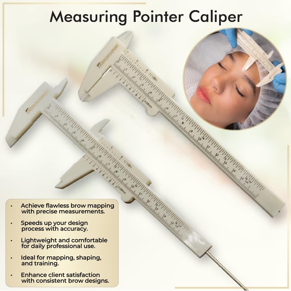 BROWSXPERT Master Brow Mapping Kit – 1 Caliper, 2 Pre-Inked Threads (Black & White), 2 Pencils (Black & White), 1 Marker, 2 Sharpeners, 10 Stencils, 10 Sticky Rulers & 1 Tweezers for Professionals