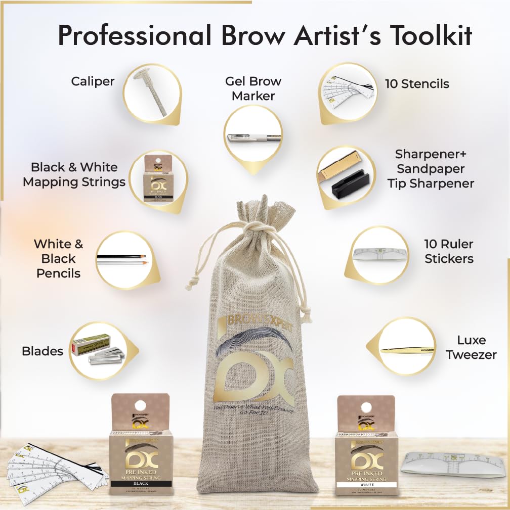 BROWSXPERT STARTER KIT (Cleanser Foam, Electric Mixer, Master Brow Mapping Kit, Plastic Film Wrap & Shading Henna Powder Touch-Up Kit)