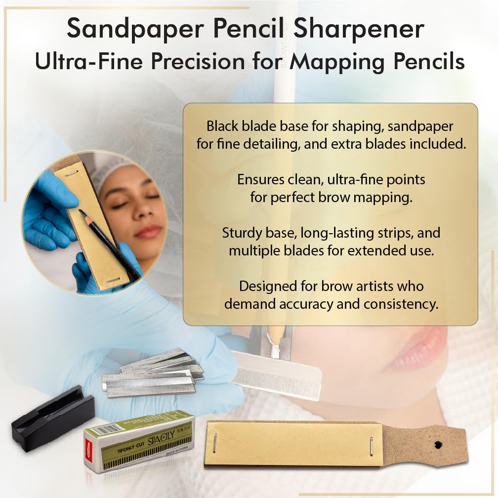 BROWSXPERT Master Brow Mapping Kit – 1 Caliper, 2 Pre-Inked Threads (Black & White), 2 Pencils (Black & White), 1 Marker, 2 Sharpeners, 10 Stencils, 10 Sticky Rulers & 1 Tweezers for Professionals