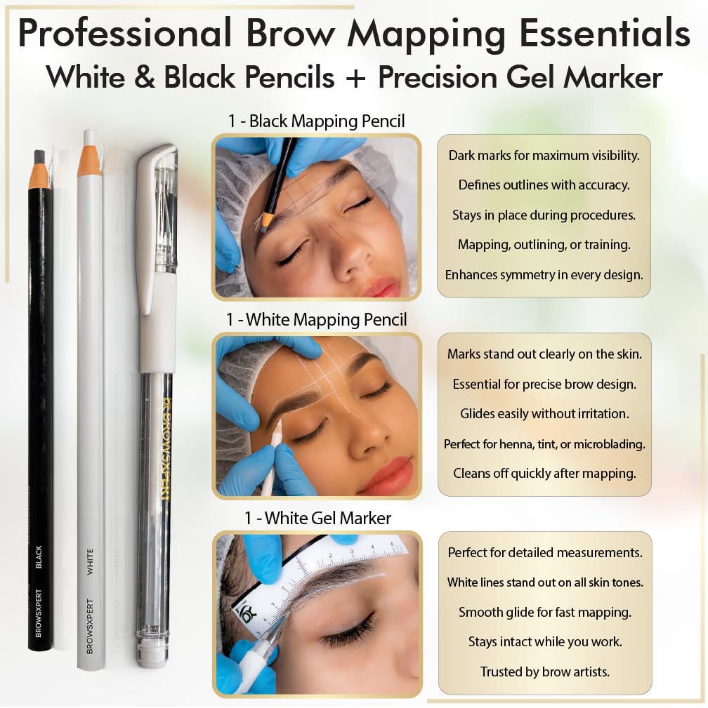 BROWSXPERT STARTER KIT (Cleanser Foam, Electric Mixer, Master Brow Mapping Kit, Plastic Film Wrap & Shading Henna Powder Touch-Up Kit)