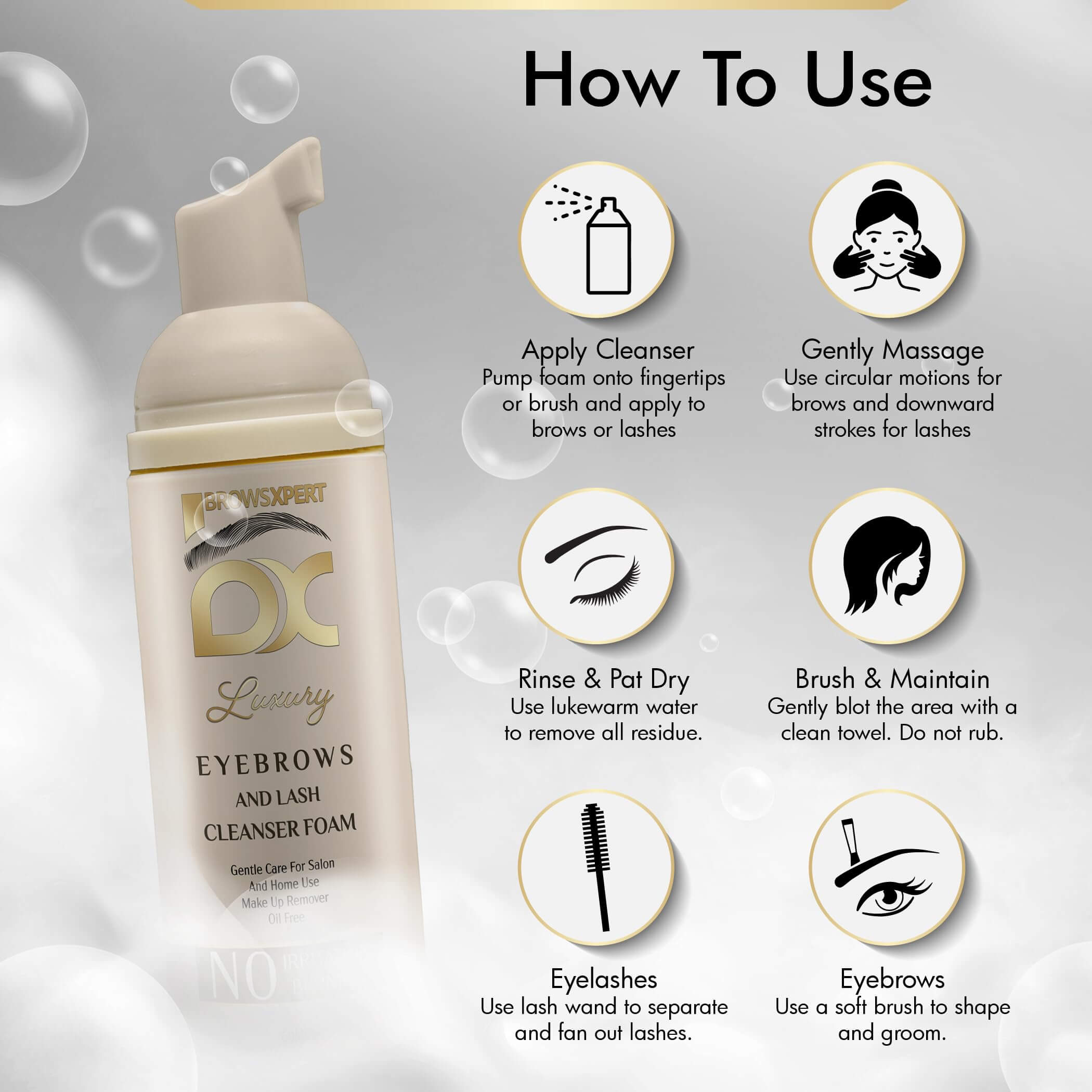 Brows Xpert Clarifying Shampoo Cleanser Foam – Gentle Oil-Free | Prep Before Tint or Henna | For Sensitive Skin | 60ml Bottle – Professional & Home Use