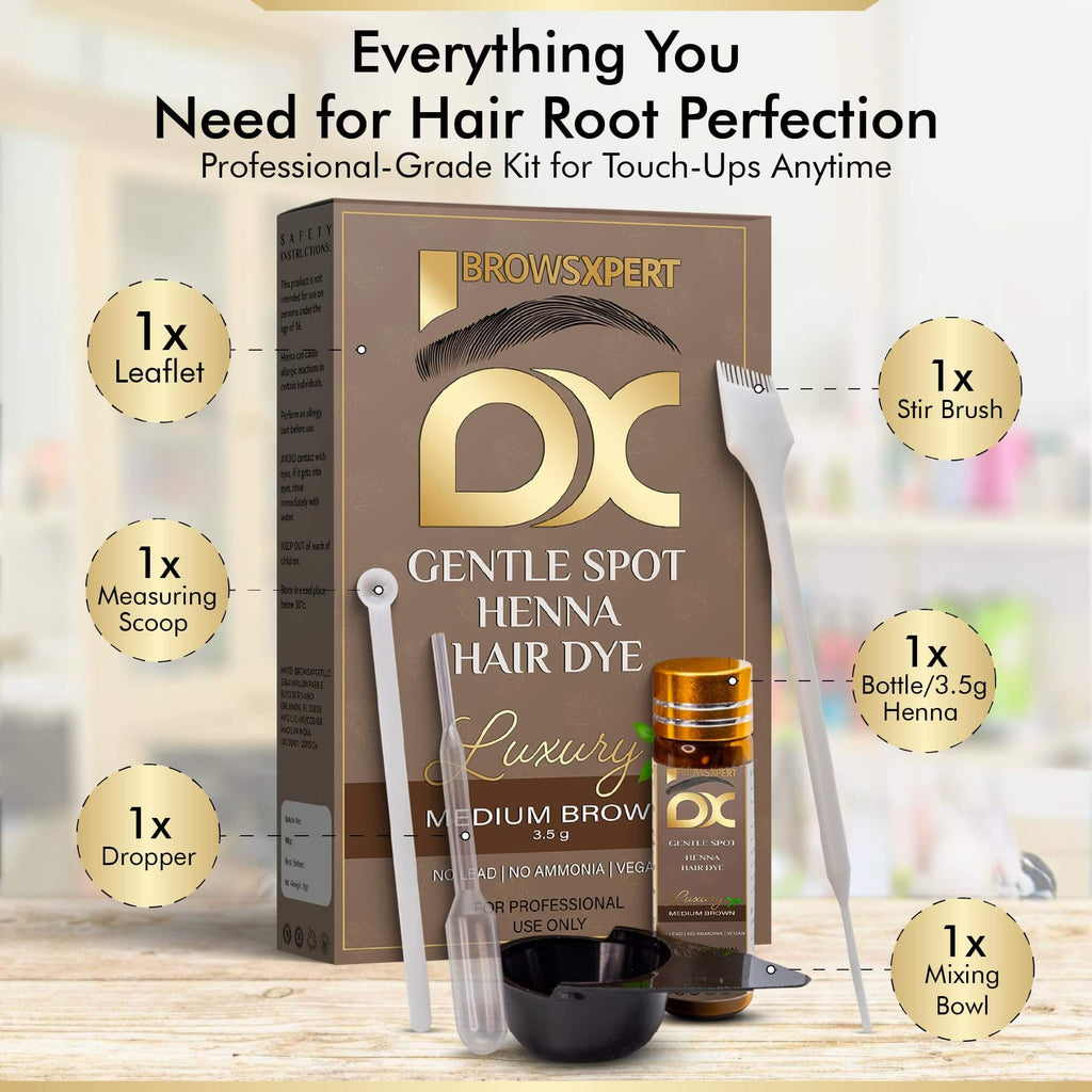 KIT DE INICIO BROWSXPERT: Espuma limpiadora, mezclador eléctrico, kit de mapeo de cejas, film plástico y kit de retoque de henna en polvo para sombreado.