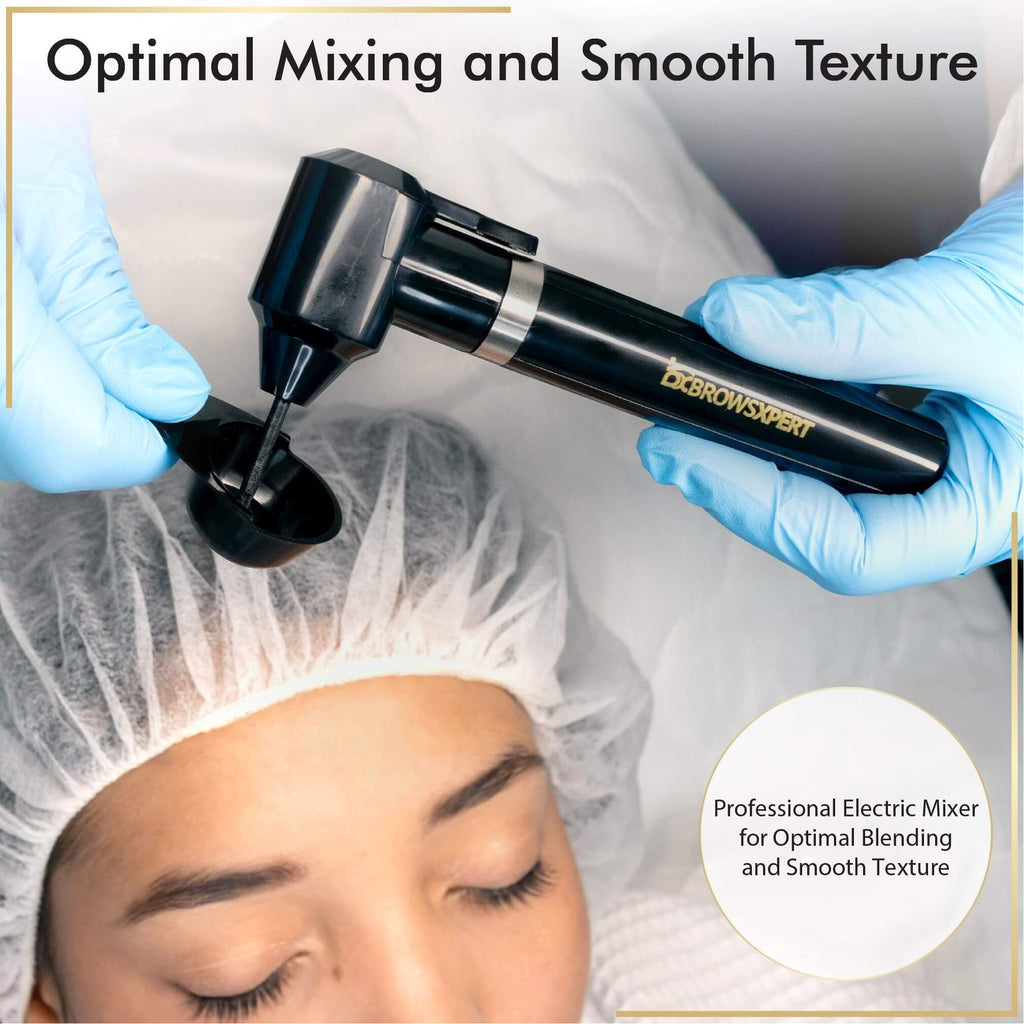 BROWSXPERT Electric Mixer Kit – Pigment Mixer Machine, 5 Mixing Sticks Stirring Tool for Pigment, Henna & Tinting + Bowl, Brush, 6 Stencils & 3 Sticky Rulers – Skin Prep & Mapping Accesories