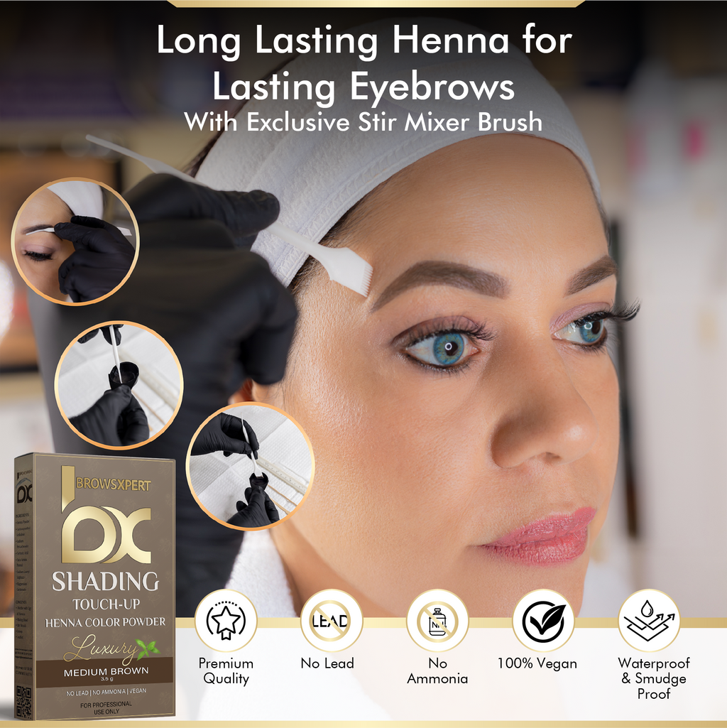 BROWSXPERT Professional Shading Touch-Up Kit — Herbal Henna with Mixing Dish, Stir & Brush | 3.5g | Medium Natural Brown