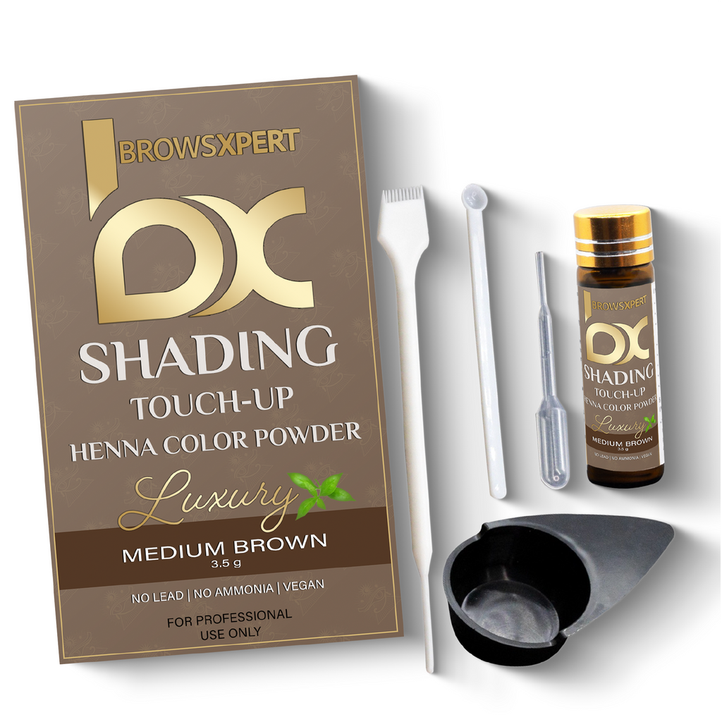 BROWSXPERT Professional Shading Touch-Up Kit — Herbal Henna with Mixing Dish, Stir & Brush | 3.5g | Medium Natural Brown