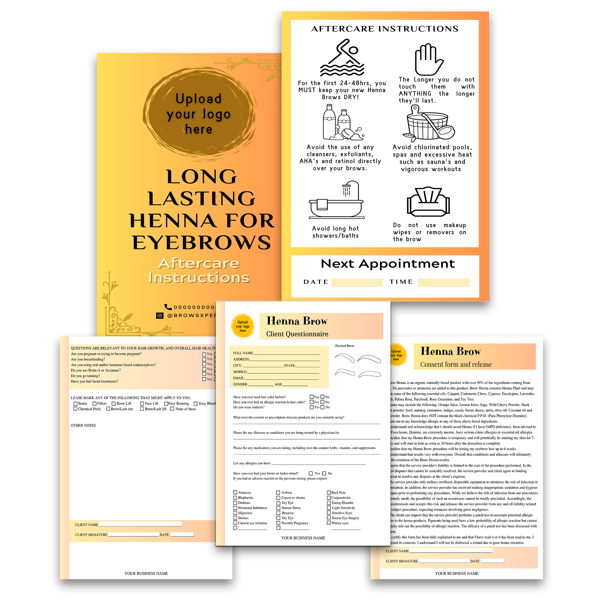 FREE Brow Henna After Care Guide + Client Forms - Editable CANVA