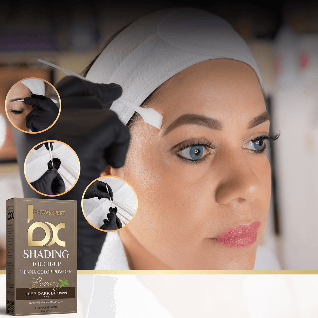 BROWSXPERT Professional Shading Touch-Up Kit — Henna Color Powder with Mixing Dish, Stir & Brush | 3.5g | Natural Look (Deep Dark Brown, Medium Brown, Light Brown)