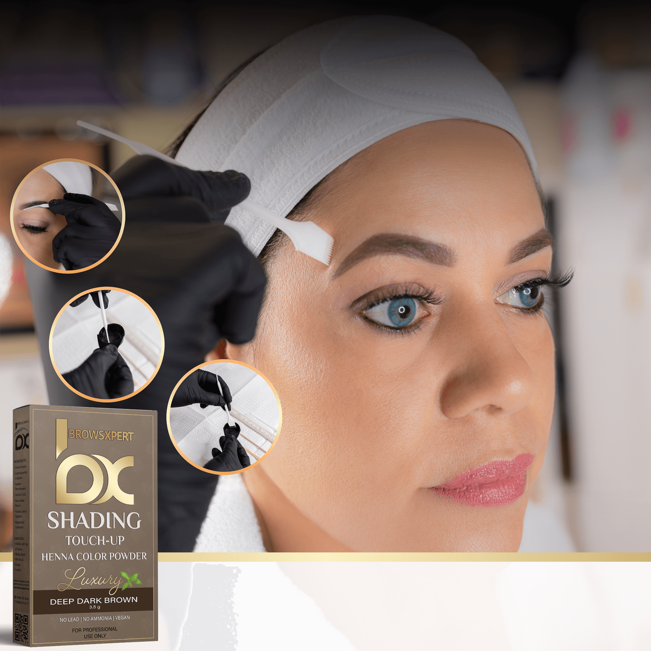 BROWSXPERT Professional Shading Touch-Up Kit — Henna Color Powder with Mixing Dish, Stir & Brush | 3.5g | Natural Look (Deep Dark Brown, Medium Brown, Light Brown)