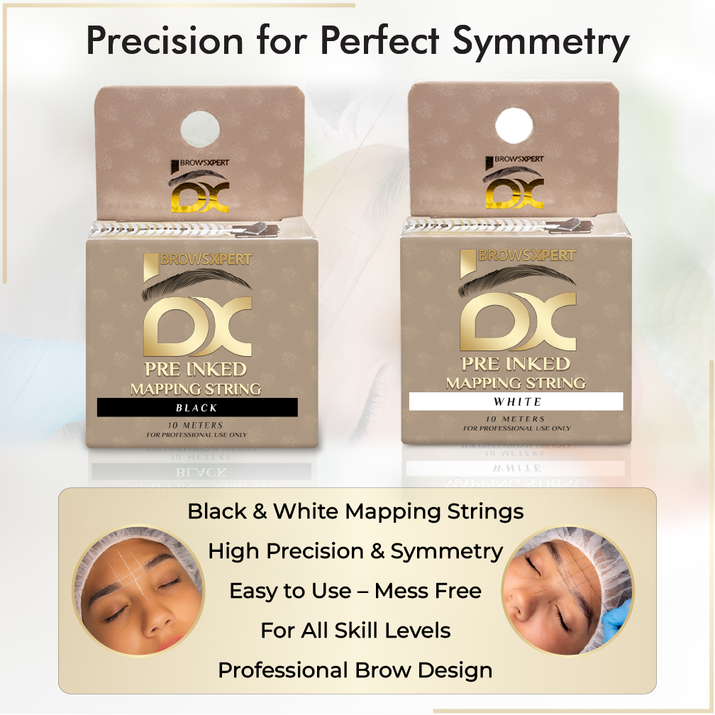 BROWSXPERT Masteriza de Mapeo de Cejas – 1 Calibrador, 2 Hilos Preentintados (Negro y Blanco), 2 Lápices (Negro y Blanco), 1 Marcador, 2 Sacapuntas, 10 Plantillas, 10 Regla Adhesivas y 1 Pinzas para Profesionales